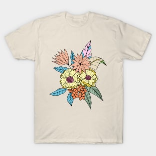 Colorful tropical flowers in green T-Shirt